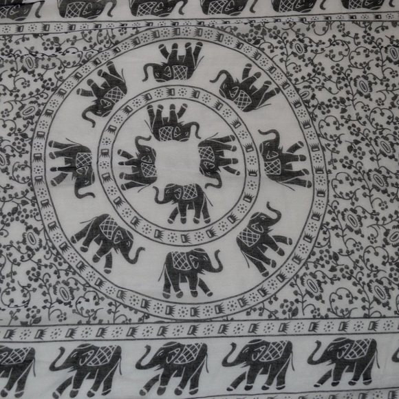 Black and White Elephant Mandala Scarf Wrap - Picture 2 of 3